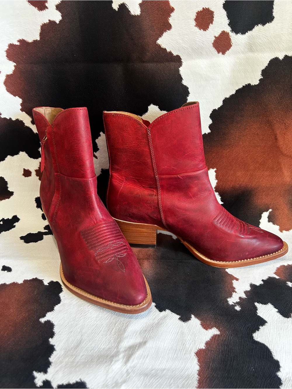 Lucchese Red Leather Cowboy Ankle Booties